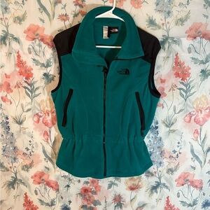 Vintage The North Face Women's Turquoise and Black Vest